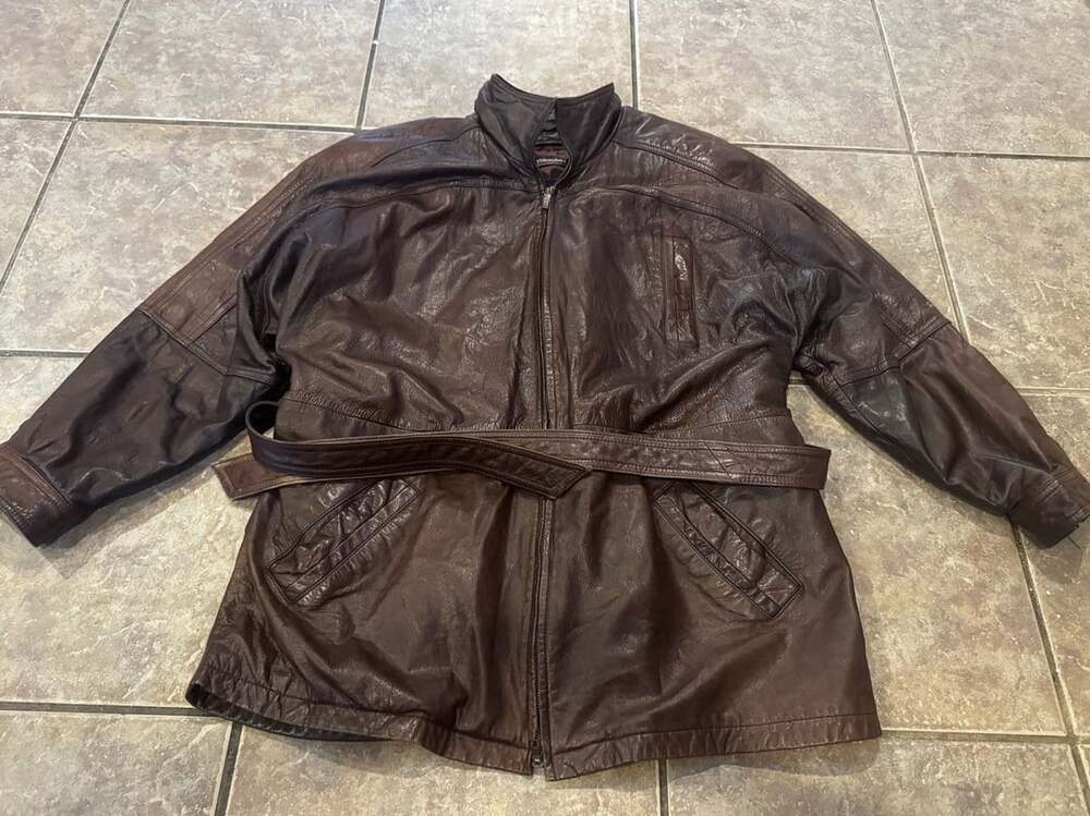 Vintage Wilsons Leather Jacket Size L Brown Thinsulate Belted Leather Coat